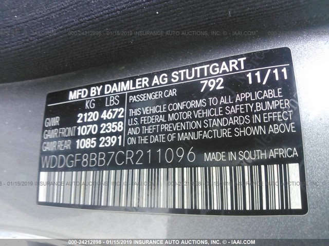 WDDGF8BB7CR211096 - 2012 MERCEDES-BENZ C 300 4MATIC GRAY photo 9
