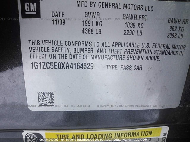 1G1ZC5E0XA4164329 - 2010 CHEVROLET MALIBU 1LT BLACK photo 9