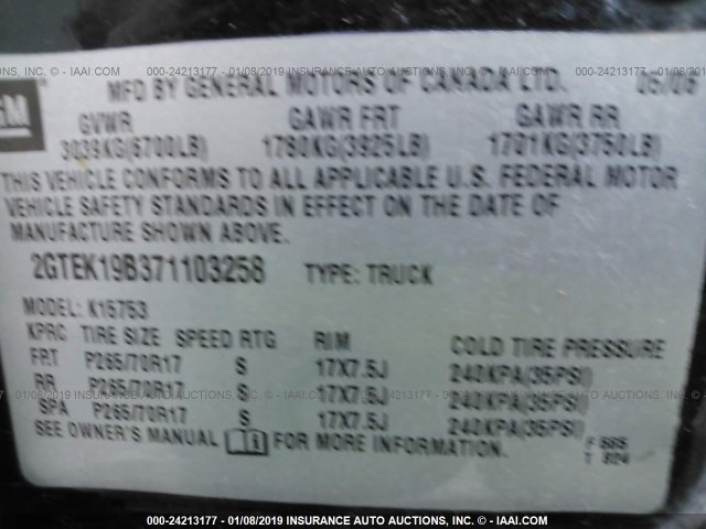 2GTEK19B371103258 - 2007 GMC NEW SIERRA BLUE photo 9