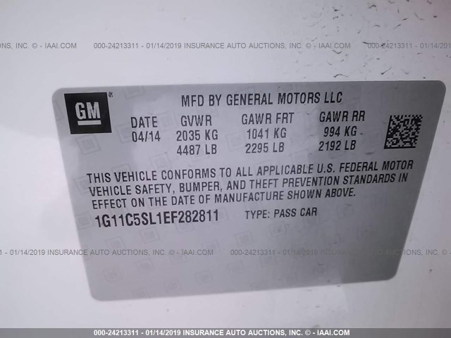 1G11C5SL1EF282811 - 2014 CHEVROLET MALIBU 1LT 白色 照片 9