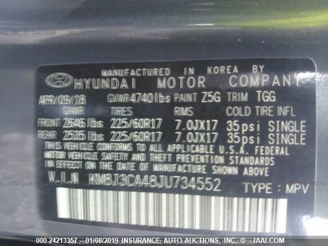 KM8J3CA48JU734552 - 2018 HYUNDAI TUCSON LIMITED/SPORT AND ECO/SE BLUE photo 9