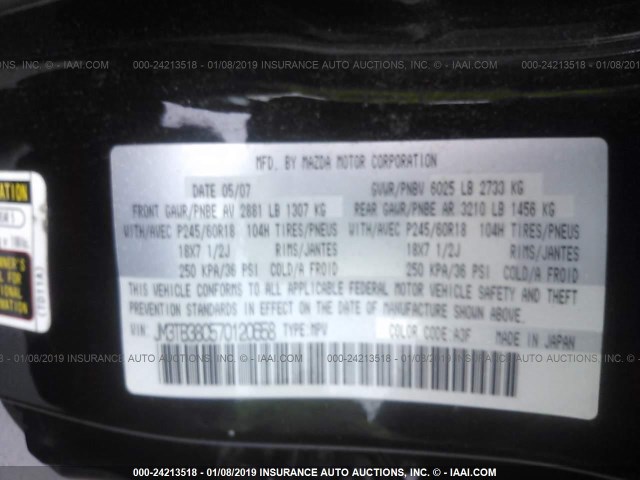 JM3TB38C570120658 - 2007 MAZDA CX-9 BLACK photo 9