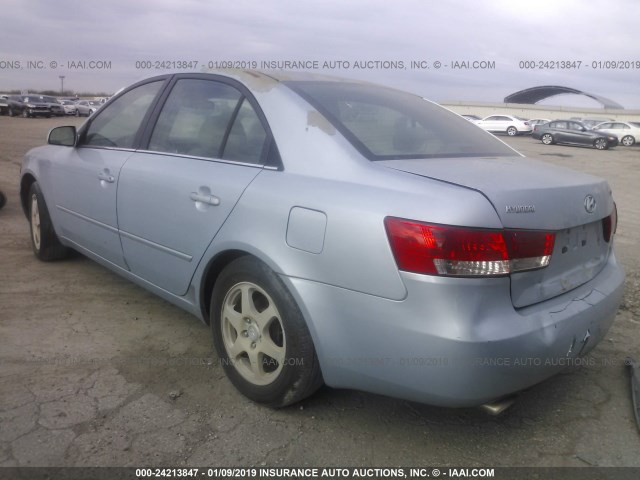 5NPEU46F86H142914 - 2006 HYUNDAI SONATA GLS/LX Light Blue photo 3