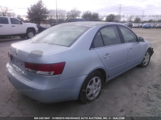 5NPEU46F86H142914 - 2006 HYUNDAI SONATA GLS/LX Light Blue photo 4