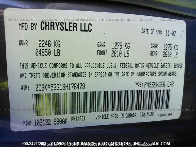 2C3KA53G18H176479 - 2008 CHRYSLER 300 TOURING GRAY photo 9