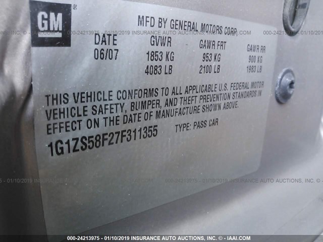 1G1ZS58F27F311355 - 2007 CHEVROLET MALIBU LS 棕色 照片 9