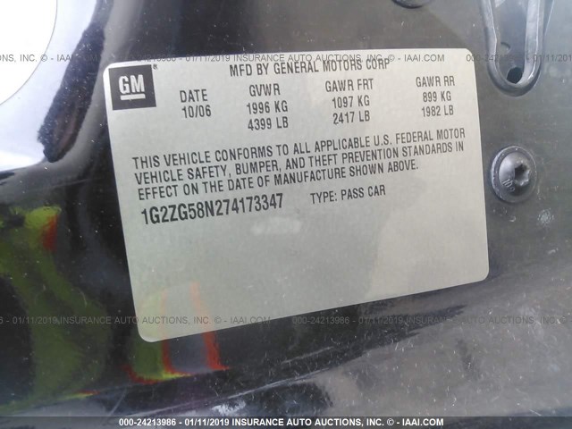 1G2ZG58N274173347 - 2007 PONTIAC G6 SE BLACK photo 9