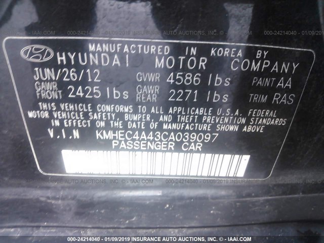 KMHEC4A43CA039097 - 2012 HYUNDAI SONATA HYBRID BLACK photo 9