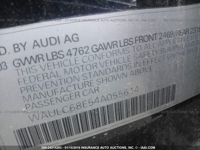 WAULC68E54A055614 - 2004 AUDI A4 1.8T QUATTRO BLUE photo 9