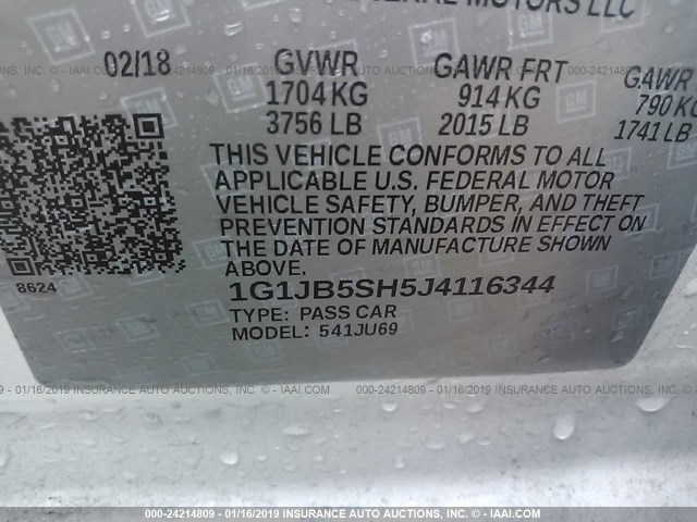 1G1JB5SH5J4116344 - 2018 CHEVROLET SONIC LS WHITE photo 9