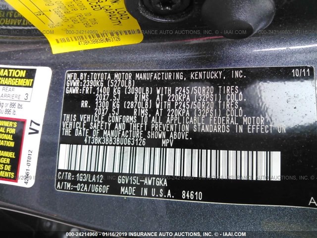 4T3BK3BB3BU063126 - 2011 TOYOTA VENZA GRAY photo 9