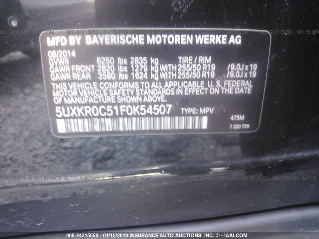 5UXKR0C51F0K54507 - 2015 BMW X5 XDRIVE35I BLACK photo 9