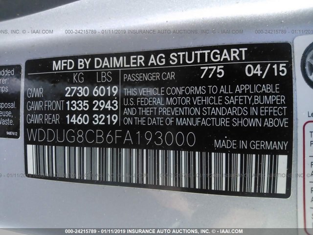 WDDUG8CB6FA193000 - 2015 MERCEDES-BENZ S 550 GRAY photo 9