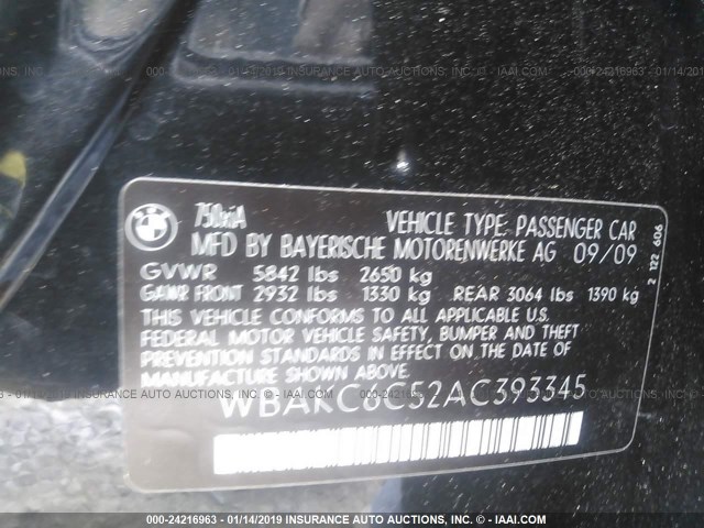 WBAKC6C52AC393345 - 2010 BMW 750 I/XDRIVE BLACK photo 9