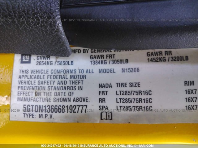 5GTDN136668192777 - 2006 HUMMER H3 YELLOW photo 9