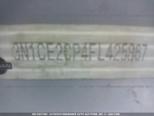 3N1CE2CP4FL425867 - 2015 NISSAN VERSA NOTE S/S PLUS/SV/SL/SR SILVER photo 9