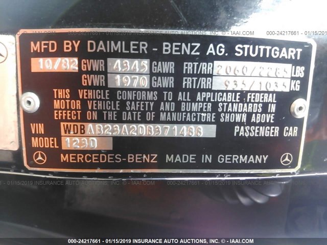 WDBAB23A2DB371488 - 1983 MERCEDES-BENZ 240 D BLACK photo 9