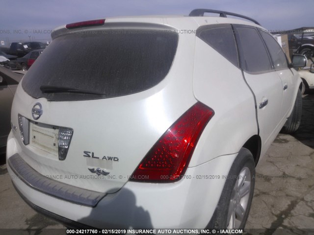 JN8AZ08W67W626960 - 2007 NISSAN MURANO SL/SE/S WHITE photo 4