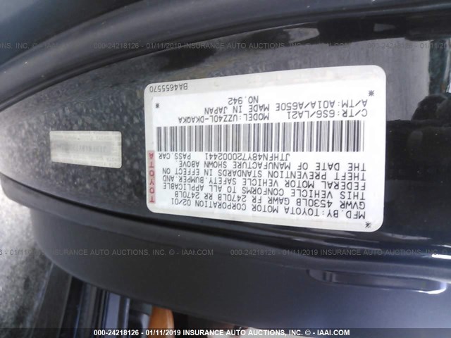 JTHFN48Y720002441 - 2002 LEXUS SC 430 BLACK photo 9