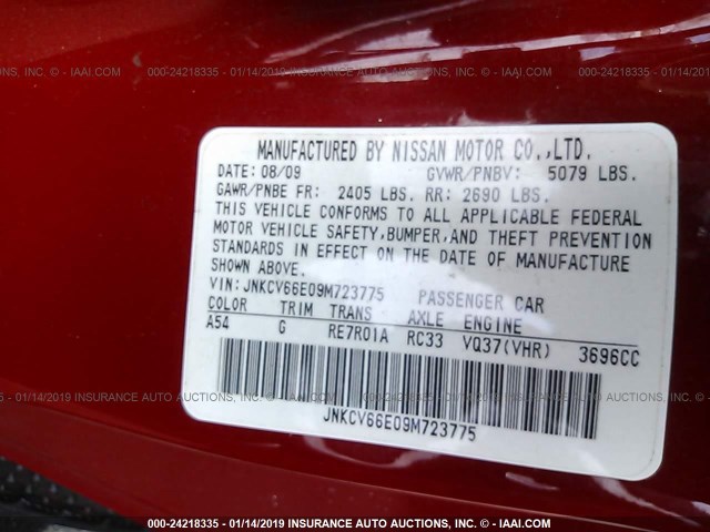 JNKCV66E09M723775 - 2009 INFINITI G37 SPORT RED photo 9