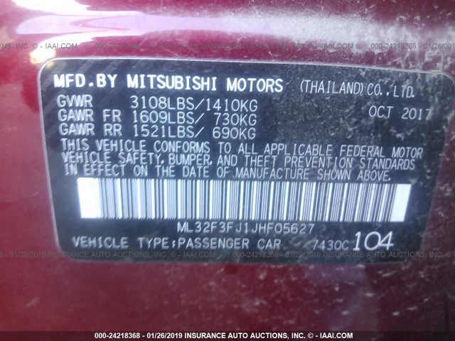 ML32F3FJ1JHF05627 - 2018 MITSUBISHI MIRAGE G4 ES Красный фото 9