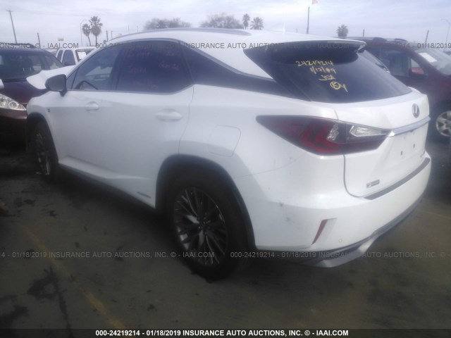 2T2BGMCA8JC023576 - 2018 LEXUS RX 450H/BASE/F SPORT WHITE photo 3