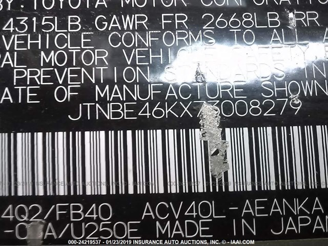 JTNBE46KX73008279 - 2007 TOYOTA CAMRY NEW GENERAT CE/LE/XLE/SE GOLD photo 9