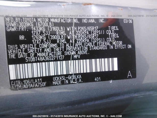 5TDBT48A36S271127 - 2006 TOYOTA SEQUOIA LIMITED SILVER photo 9