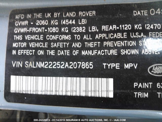 SALNM22252A207865 - 2002 LAND ROVER FREELANDER S BLUE photo 9