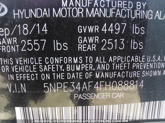 5NPE34AF4FH088814 - 2015 HYUNDAI SONATA SPORT/LIMITED WHITE photo 9