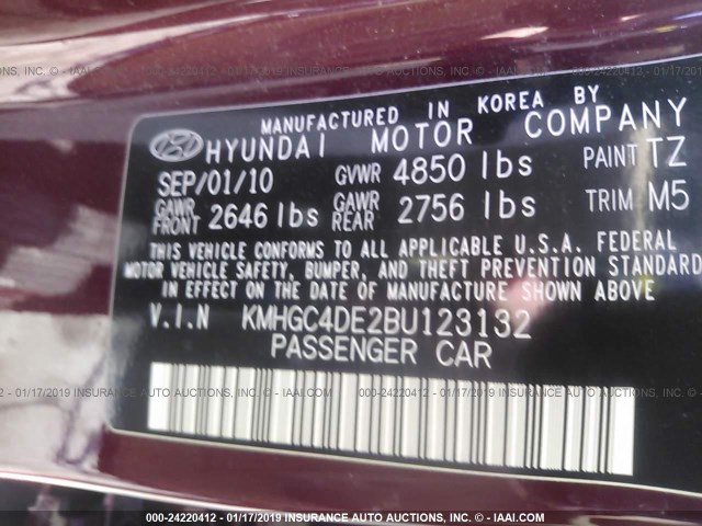 KMHGC4DE2BU123132 - 2011 HYUNDAI GENESIS 3.8L RED photo 9