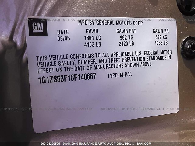 1G1ZS53F16F140667 - 2006 CHEVROLET MALIBU LS Бежевый фото 9