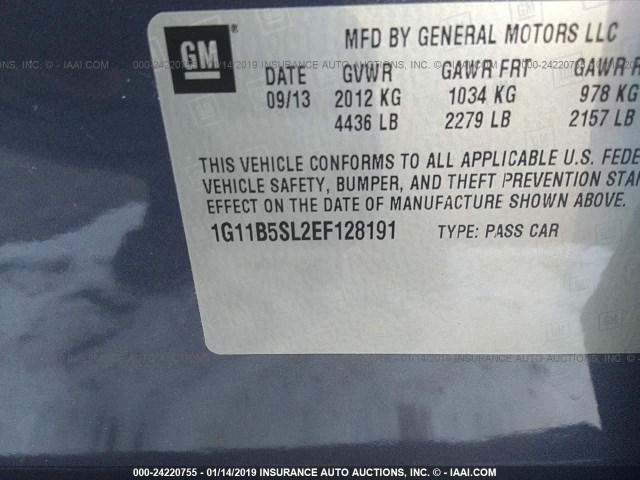 1G11B5SL2EF128191 - 2014 CHEVROLET MALIBU LS BLUE photo 9