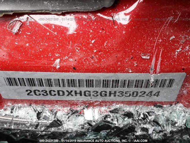2C3CDXHG3GH350244 - 2016 DODGE CHARGER SXT RED photo 9
