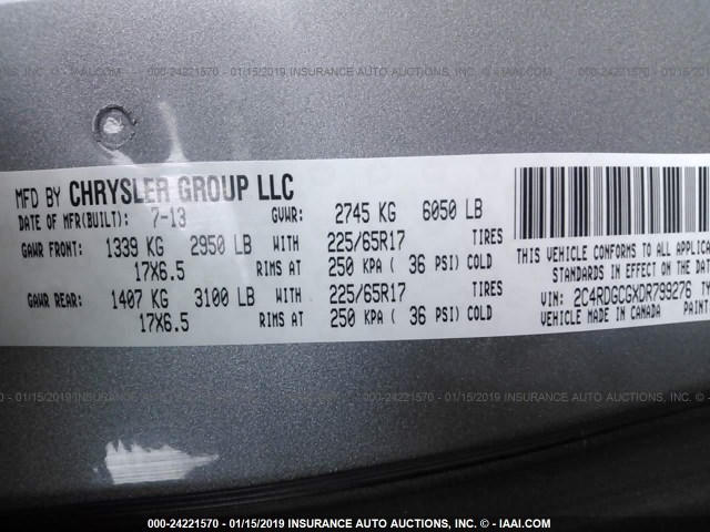 2C4RDGCGXDR799276 - 2013 DODGE GRAND CARAVAN SXT GRAY photo 9