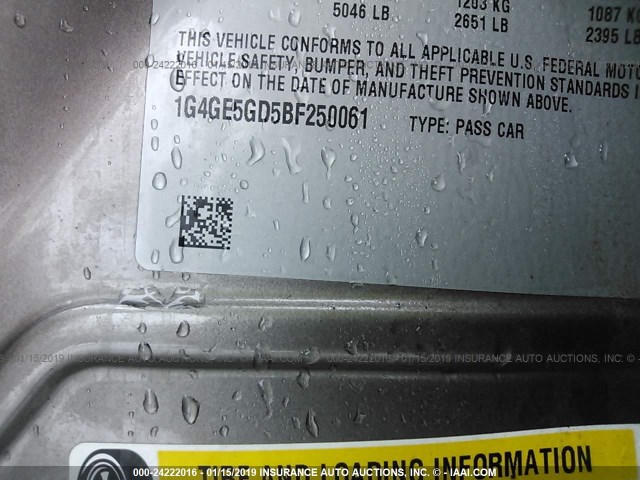 1G4GE5GD5BF250061 - 2011 BUICK LACROSSE CXS BROWN photo 9