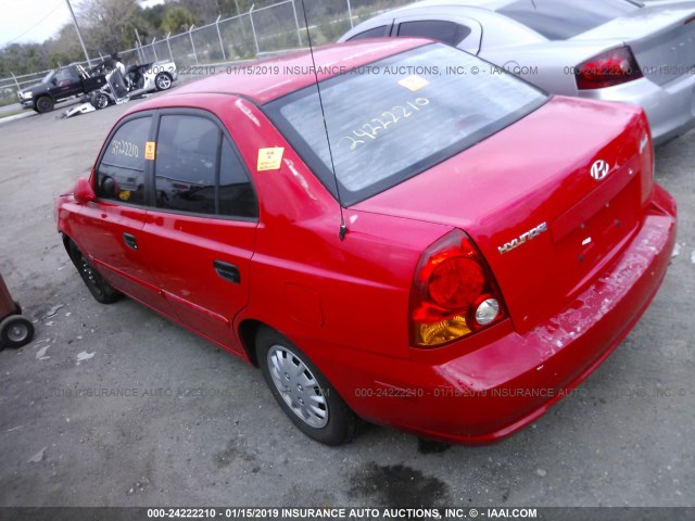 KMHCG45C15U580261 - 2005 HYUNDAI ACCENT GL RED photo 3