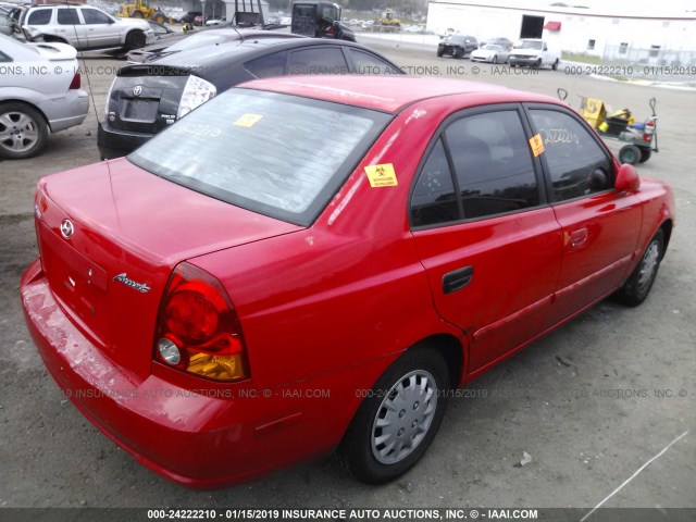 KMHCG45C15U580261 - 2005 HYUNDAI ACCENT GL RED photo 4