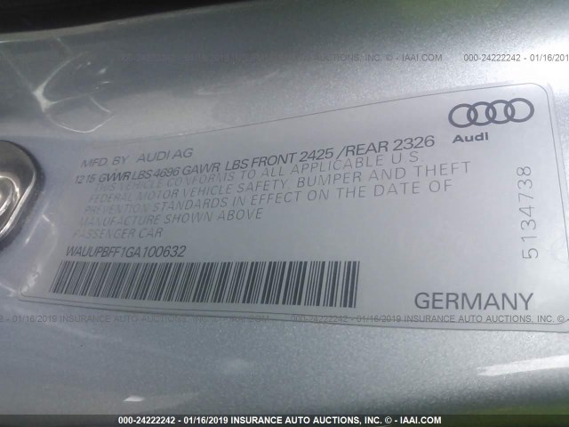 WAUUPBFF1GA100632 - 2016 AUDI A3 E-TRON PREMIUM SILVER photo 9