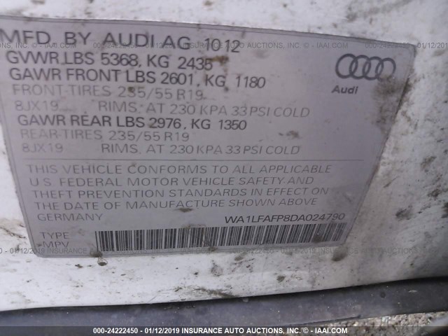 WA1LFAFP8DA024790 - 2013 AUDI Q5 PREMIUM PLUS WHITE photo 9