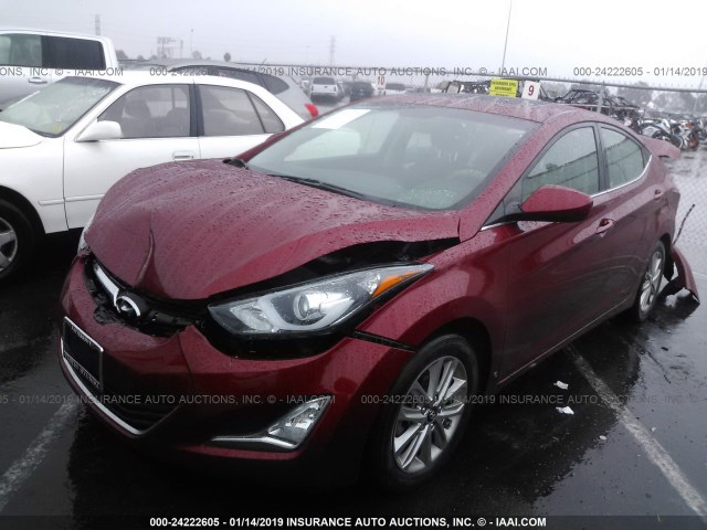 5NPDH4AE6FH622772 - 2015 HYUNDAI ELANTRA SE/SPORT/LIMITED RED photo 2