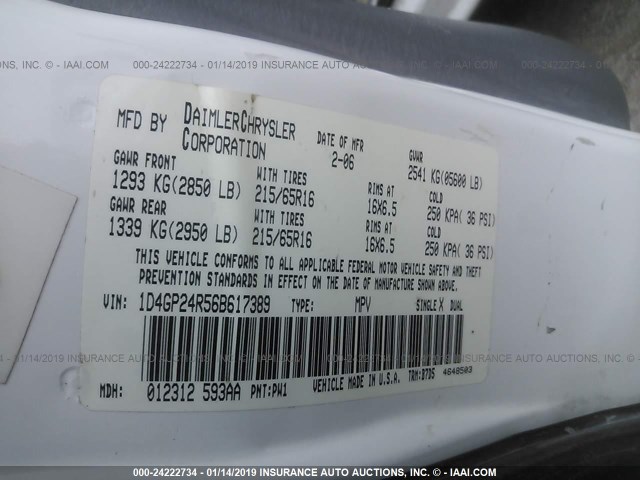 1D4GP24R56B617389 - 2006 DODGE GRAND CARAVAN SE WHITE photo 9