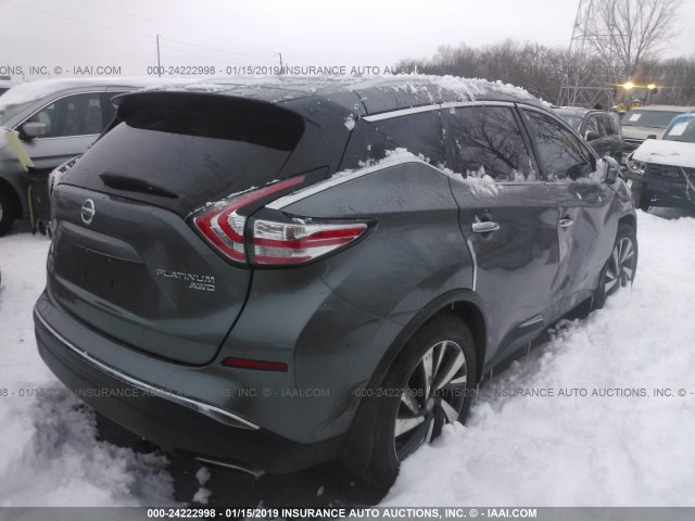 5N1AZ2MH6FN239324 - 2015 NISSAN MURANO S/SL/SV/PLATINUM GRAY photo 4