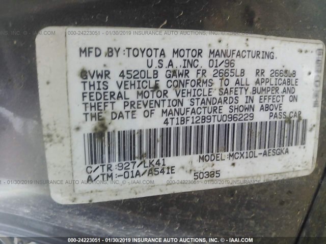 4T1BF12B9TU096229 - 1996 TOYOTA AVALON XL/XLS GRAY photo 9