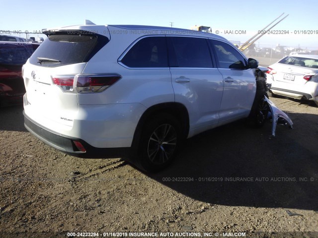 5TDJKRFH6GS313822 - 2016 TOYOTA HIGHLANDER XLE WHITE photo 4