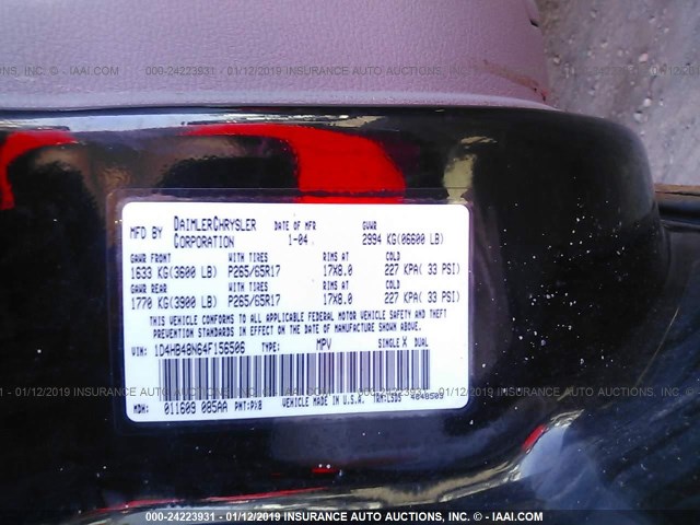 1D4HB48N64F156506 - 2004 DODGE DURANGO SLT BLACK photo 9