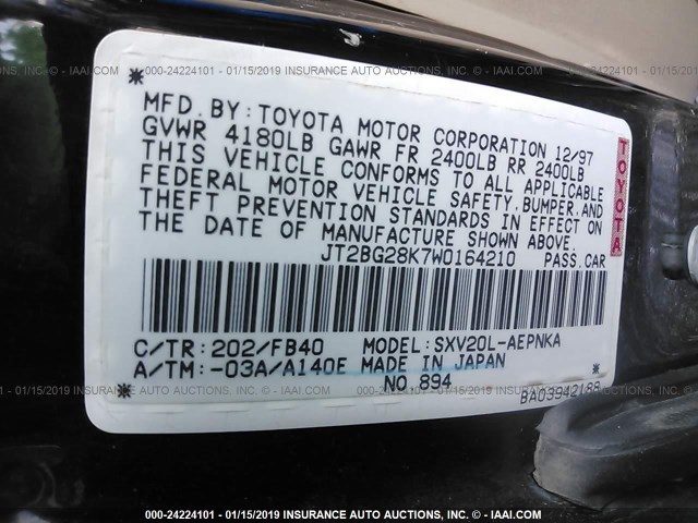 JT2BG28K7W0164210 - 1998 TOYOTA CAMRY LE/XLE BLACK photo 9