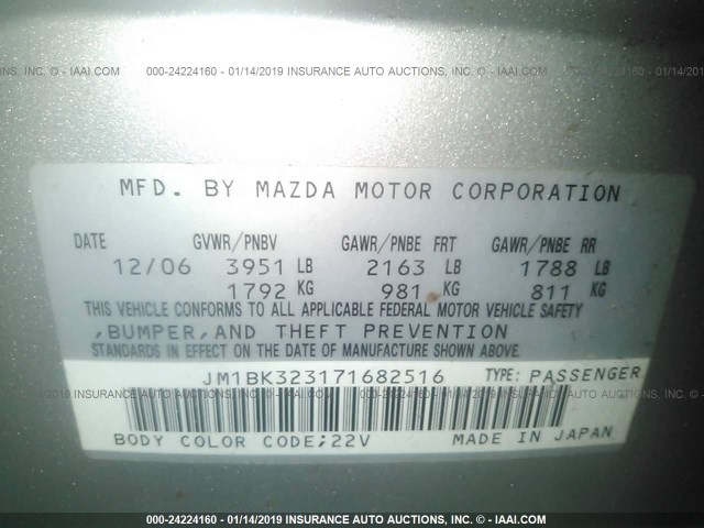 JM1BK323171682516 - 2007 MAZDA 3 S SILVER photo 9