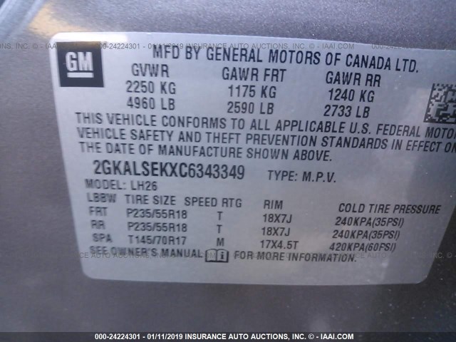 2GKALSEKXC6343349 - 2012 GMC TERRAIN SLE BROWN photo 9