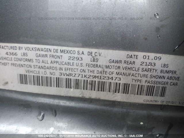 3VWRZ71K29M123473 - 2009 VOLKSWAGEN JETTA SE/SEL GRAY photo 9